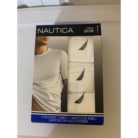 Men’s‎ Nautica White 100% Cotton Crew Neck Shirts Size M 38-40 3 Pack $39 MSRP - Picture 1 of 6